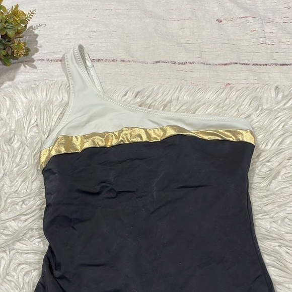 Solid & Striped The Chloe Colorblock Swimsuit One-Shoulder Black Gold XS - Picture 10 of 11